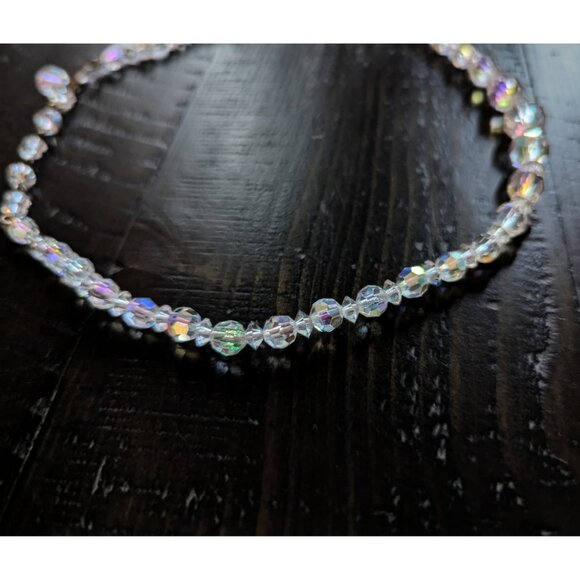Vintage Aurora Borealis Beaded Choker Necklace Retro Dainty Feminine Crystal - Picture 4 of 8